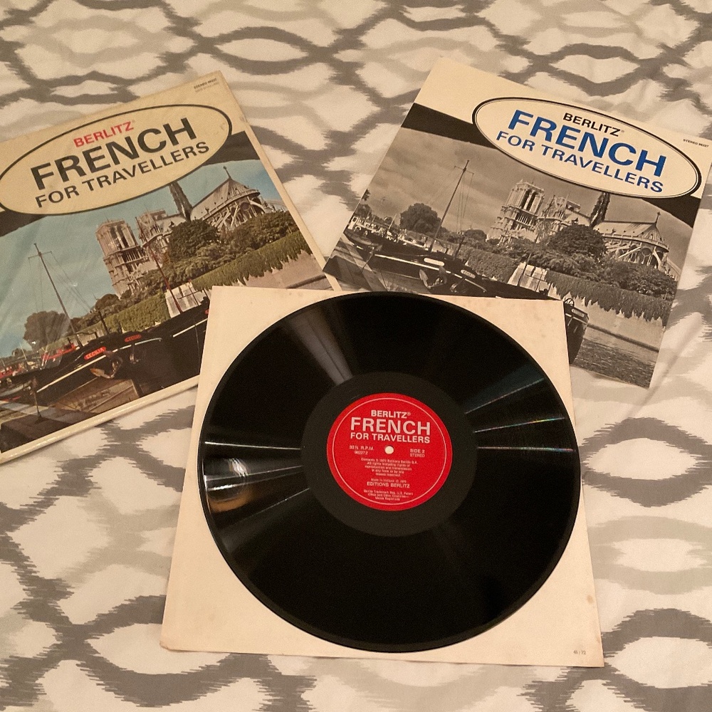 Berlitz French for travelers, long play vinyl recording with complete script i